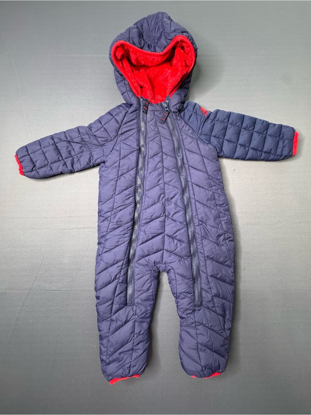 SNOZU Hooded Snowsuit Baby 9-12 Mo Puffer Bunting Blue Fleece Lined Zip 1267